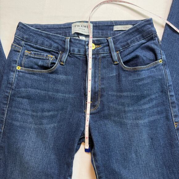 FRAME Le Crop Mini Boot Jeans Remsen Wash Blue Raw Hem Cropped Bootcut Size 25 - Picture 13 of 15